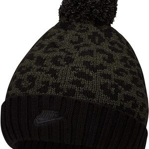 Exclusive Nike Sportswear Women Lined Leopard Print Pom Beanie Hat Thermal